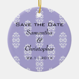 Violet Blue Damask Wedding Save the Date Keramisch Ornament