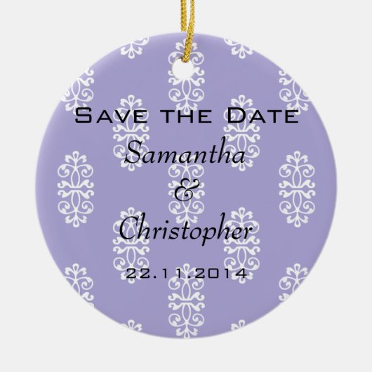 Violet Blue Damask Wedding Save the Date Keramisch Ornament (Voorkant)