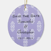 Violet Blue Damask Wedding Save the Date Keramisch Ornament (Links)