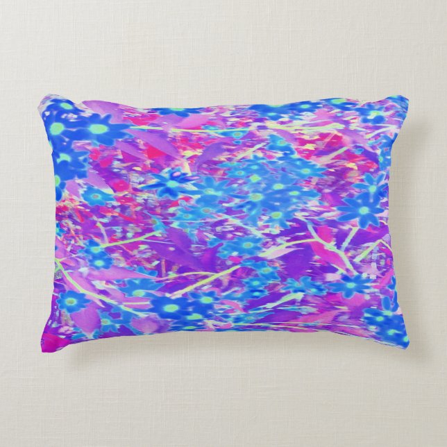  Violet Blue en Lime Green Flowers Accent Kussen (Voorkant)