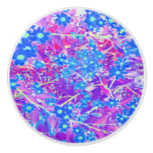 Violet Blue en Lime Green Flowers Keramische Knop (Voorkant)