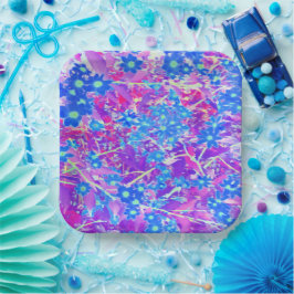  Violet Blue en Lime Green Flowers Papieren Bordje