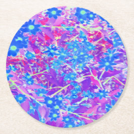  Violet Blue en Lime Green Flowers Ronde Kartonnen Onderzetter