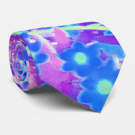  Violet Blue en Lime Green Flowers Stropdas