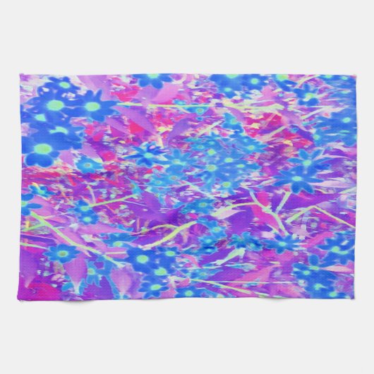 Violet Blue en Lime Green Flowers Theedoek (Horizontaal)