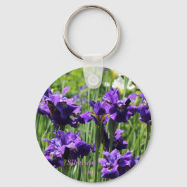 Violet Blue en White Siberian Iris Sleutelhanger