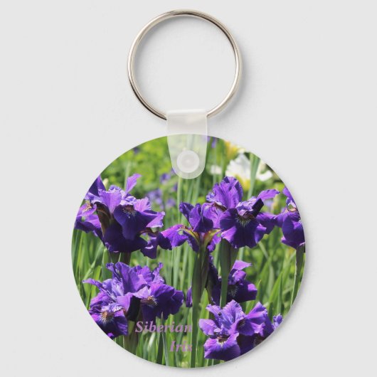 Violet Blue en White Siberian Iris Sleutelhanger (Voorkant)