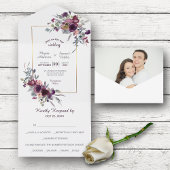 Violet Blue Floral foto Weddenschap All In One Uitnodiging