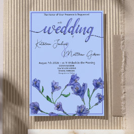 Violet Blue Floral Waterverf Wedding Kaart