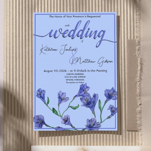 Violet Blue Floral Waterverf Wedding Kaart