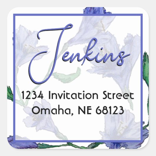 Violet Blue Floral Waterverf Wedding Vierkante Sticker (Voorkant)