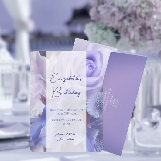 Violet Blue Roos Verjaardag Uitnodiging Kaart