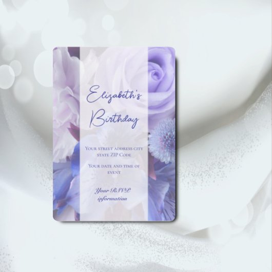 Violet Blue Roos Verjaardag Uitnodiging Kaart