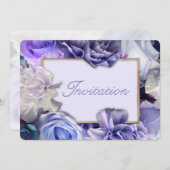 Violet Blue Rose Birthday Party Invitation Kaart (Voorkant / Achterkant)