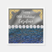 Violet Blue Zebra Print Glitter Birthday Servet (Voorkant)