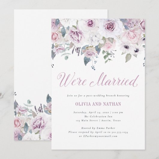 Violet Blush | Bloemige bruiloft na viering Kaart (Voorkant / Achterkant)