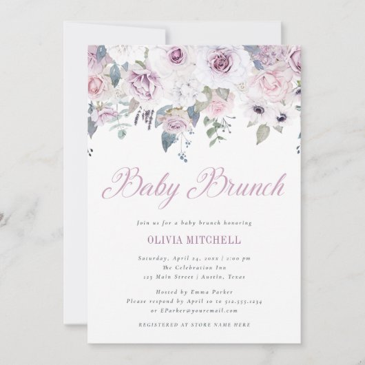 Violet Blush | Floral Baby Brunch Kaart (Voorkant)