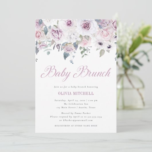 Violet Blush | Floral Baby Brunch Kaart (Staand voorkant)