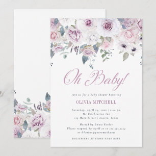 Violet Blush Floral Baby shower   O Baby Kaart
