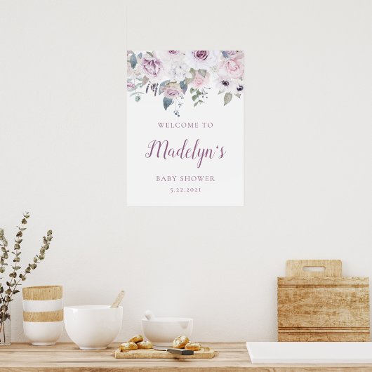 Violet Blush | Floral Baby shower Welkom Poster (Keuken)