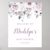 Violet Blush | Floral Baby shower Welkom Poster (Voorkant)