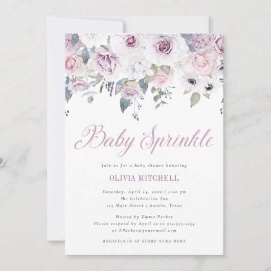 Violet Blush | Floral Baby Sprinkle Kaart (Voorkant)