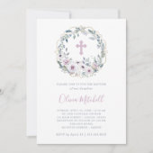 Violet Blush | Floral Baptisme met kruis Kaart (Voorkant)