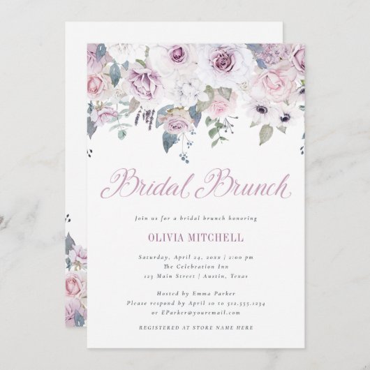 Violet Blush | Floral Bridal Brunch Kaart (Voorkant / Achterkant)