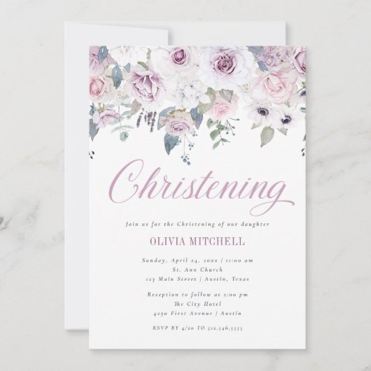 Violet Blush Floral | Christening Kaart (Voorkant)