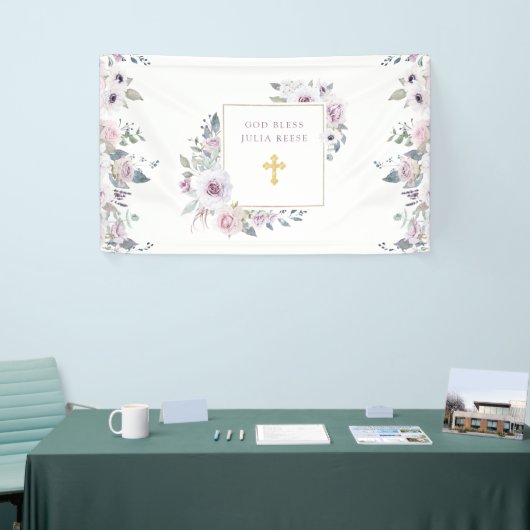 Violet Blush Floral | Goud kruis Spandoek (Beurs)