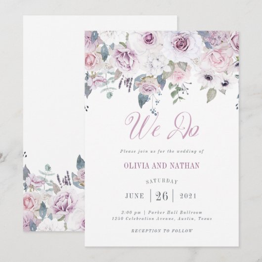 Violet Blush | Floral Wedding Kaart (Voorkant / Achterkant)