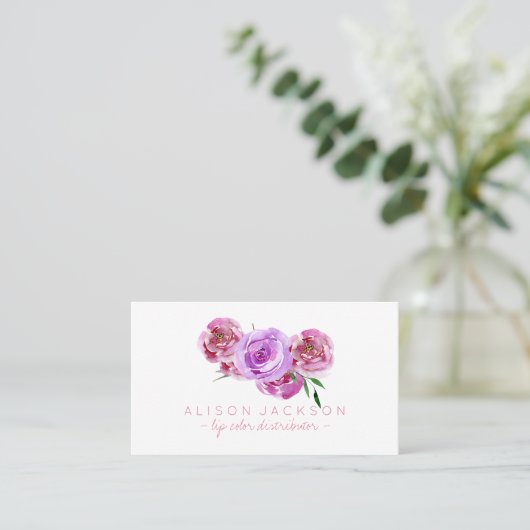 Violet blush pioen boeket lip kleur verdeler visitekaartje (Staand voorkant)