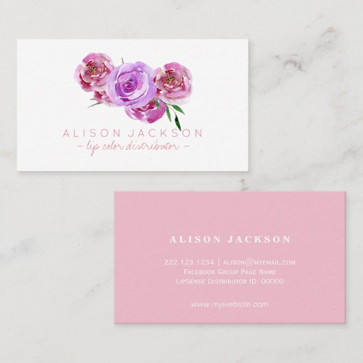 Violet blush pioen boeket lip kleur verdeler visitekaartje (Voorkant / Achterkant)