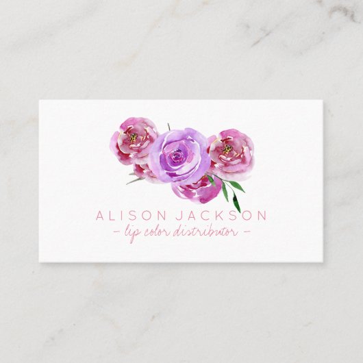 Violet blush pioen boeket lip kleur verdeler visitekaartje (Voorkant)
