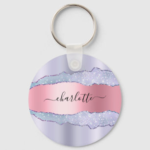 Violet blush roze agaat marmer glitter naam sleutelhanger