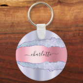 Violet blush roze agaat marmer glitter naam sleutelhanger (Voorkant)