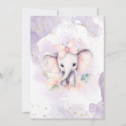 Violet Blush Roze Olifant Baby Meisje Douche Kaart (Achterkant)