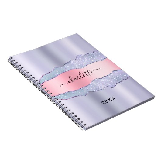 Violet blush roze roze marmer name notitieboek (Rechterzijde)