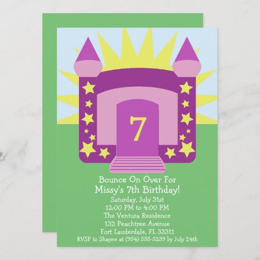 Violet Bounce op Bounce House Birthday Party Kaart (Voorkant / Achterkant)