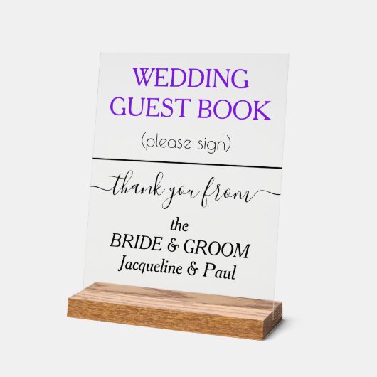 Violet Bruiloft Gast Boek NAMEN Wissen Acryl Bord (Hoek)