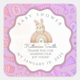 VIOLET bunny pastel party babyshower  Vierkante Sticker