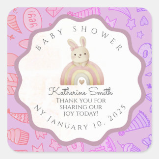 VIOLET bunny pastel party babyshower  Vierkante Sticker