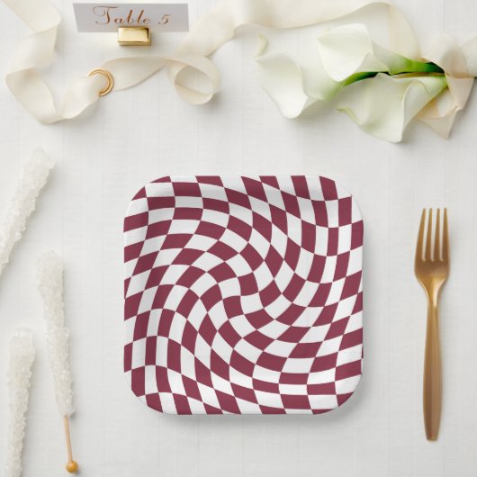 Violet Burgundy Wedding Collectie Checkered Papieren Bordje (Huwelijk)