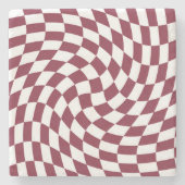 Violet Burgundy Wedding Collectie Checkered Stenen Onderzetter (Voorkant)