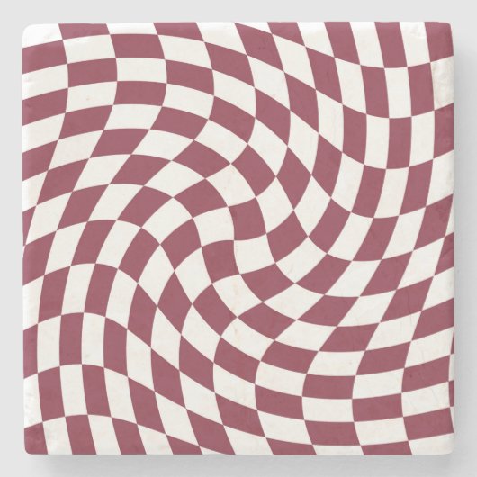 Violet Burgundy Wedding Collectie Checkered Stenen Onderzetter (Voorkant)