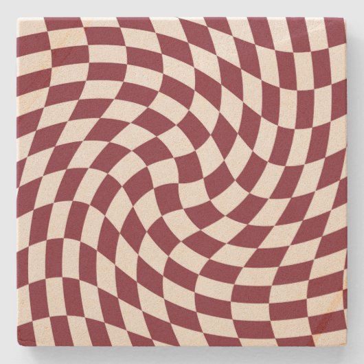 Violet Burgundy Wedding Collectie Checkered Stenen Onderzetter (Voorkant)