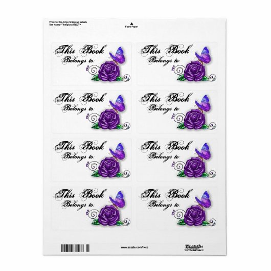 Violet Butterfly en Roos design Etiket (Full Sheet)