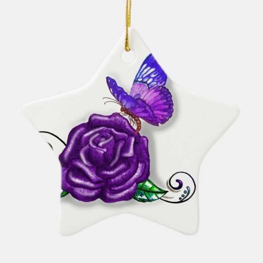 Violet Butterfly en Roos design Keramisch Ornament (Voorkant)