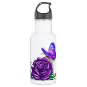 Violet Butterfly en Roos design Waterfles (Voorkant)