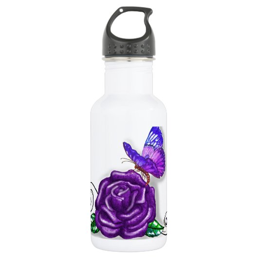Violet Butterfly en Roos design Waterfles (Voorkant)